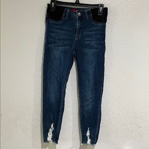 Hot Kiss Maternity Dark Blue Ankle Skinny Jeans with Black Waistband